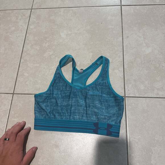 Under Armour Women's Racerback Sports Bra Teal Blue Patterned Logo Size s - Picture 1 of 6